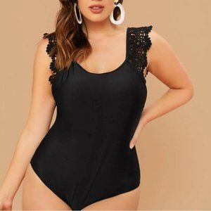 Curvy Black & Lace Low Back One Piece Swim…